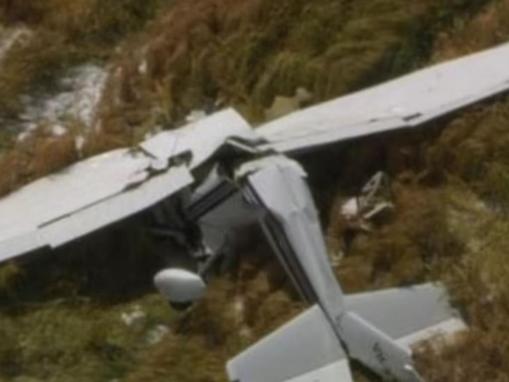 The Cessna 150 light aircraft which crashed this morning. Picture: 7News