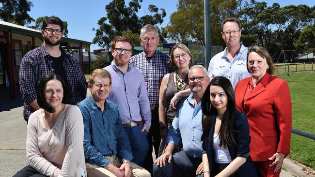 The current cohort of Onkaparinga Council elected members including councillor Beau Cowan who recently resigned (left) Picture: AAP/ Keryn Stevens