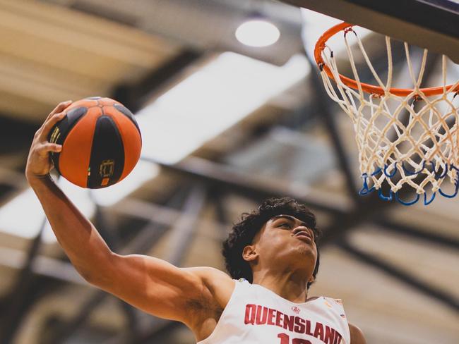 Roman Siulepa in action for Queensland at the 2025 Basketball Australia Under-20 National Championships. Picture: Taylor Earnshaw