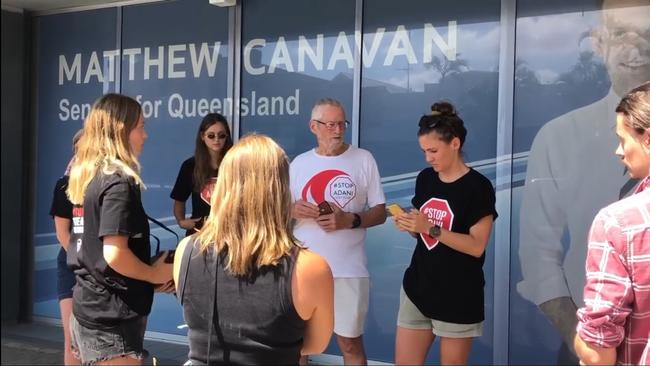 Stop Adani protesters outside Matt Canavan's office.