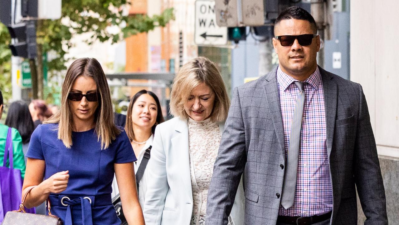 Hayne arriving to the trial with wife Amelia Bonnici. Picture: NCA NewsWire/ Ben Symons
