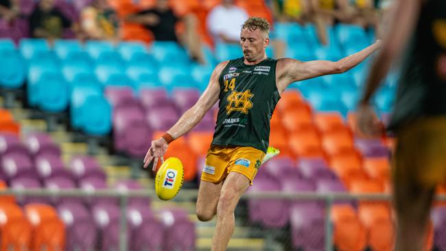 Jackson Calder scores in the Nightcliff vs St Mary’s 2023-24 NTFL major semi final. Picture: Pema Tamang Pakhrin