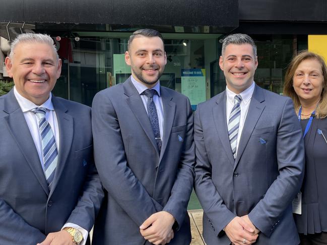 Bank of Queensland owner manager Pino Falimi (second from right) with his dad William, brother Michael and mother-in-law Tina Tantis, who also work in the bank. Pic: PAULA THOMPSON