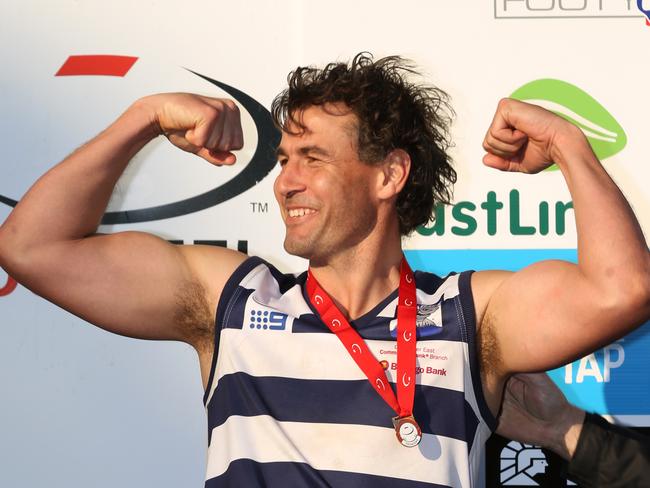 EFL (Grand Final): Doncaster v Doncaster East played at Tormore Reserve in Boronia.Nathan Thompson celebrates the win.Picture: Stuart Milligan