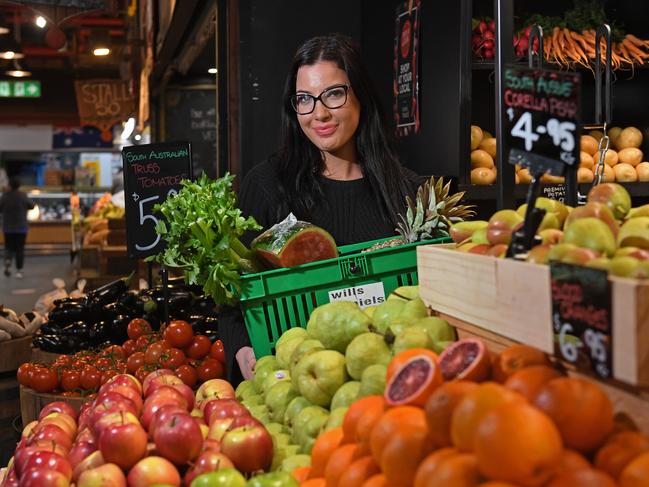 04/08/20 - Victoria Kakoulis (0427 842 346) from Wills and Daniel in the Adelaide Central Market.  To go with a story about produce prices possibly rising by 60% due to no pickers available during the COVID times .Picture: Tom Huntley