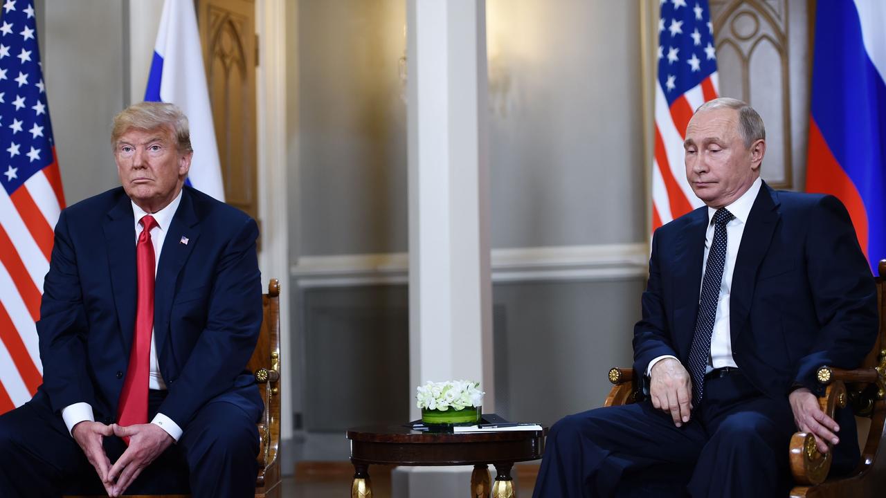 Russian President Vladimir Putin, right, and US President Donald Trump attend a meeting in Helsinki, on July 16, 2018. Picture: AFP