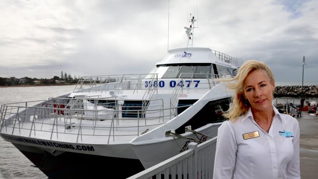 Captain Kerry Lopez with her boat Eye Spy at Redcliffe Jetty. Picture: Chris Higgins