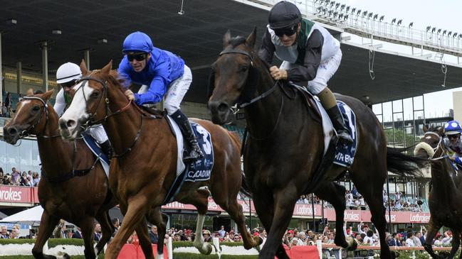 Mr Brightside (black cap) beats Cascadian in last year’s All-Star Mile at The Valley.