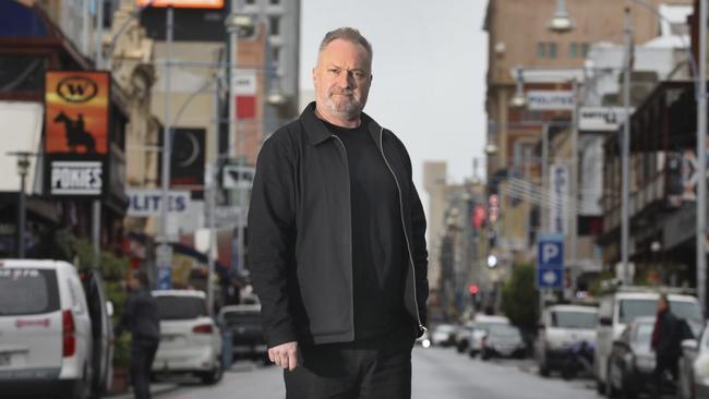 Adelaide West End Association chairman Andrew Wallace at Hindley Street. Picture: Dean Martin