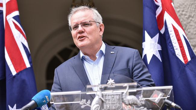 Scott Morrison at Kirribilli House in Sydney on Sunday. Picture: Flavio Brancaleone