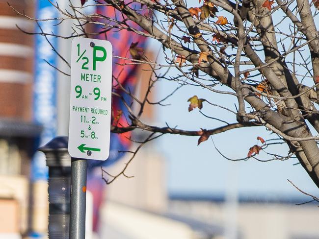 One of the new parking signs showing the split payment and non-payment times. Picture: Richard Jupe