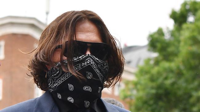 Actor Johnny Depp arrives on the third day of his libel trial against News Group Newspapers at the High Court in London. Picture: AFP