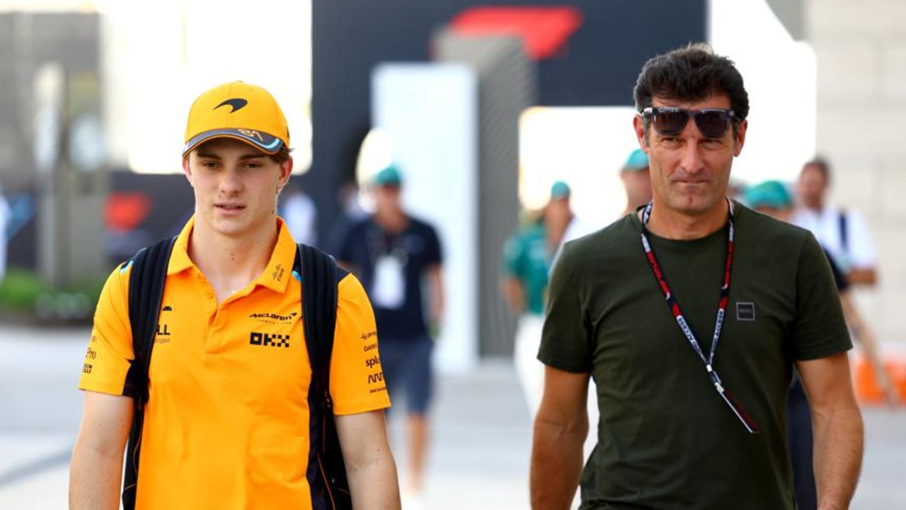 Oscar Piastri with his manager Mark Webber. (Photo by Mark Thompson/Getty Images)