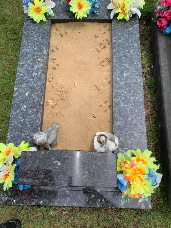 Baby Hayden Frost's gravesite after toy trucks had been stolen on Monday January 4. Supplied.