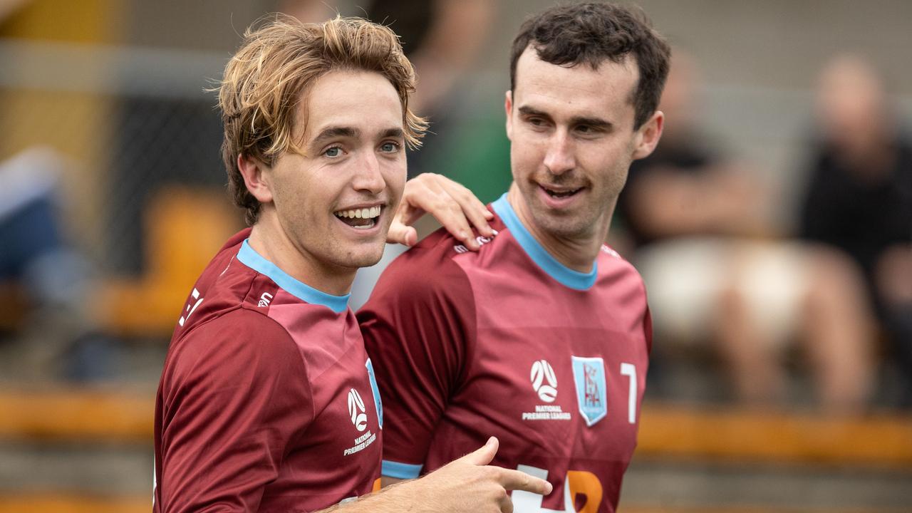 25 seconds after the whistle blew, Jordan Segreto found the back of the net for APIA Leichhardt against Sydney Olympic. Picture: Julian Andrews