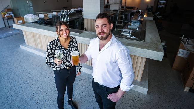 Mike Coffey and Grace Kelliher at the revamped Cremorne Hotel, which will reopen on Monday. Picture: Tom Huntley