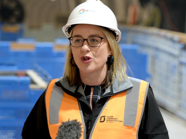 Jacinta Allan and a couple of her hard hat-wearing ministers were trotted out to bag NSW’s get back to work edict. Picture: Andrew Henshaw