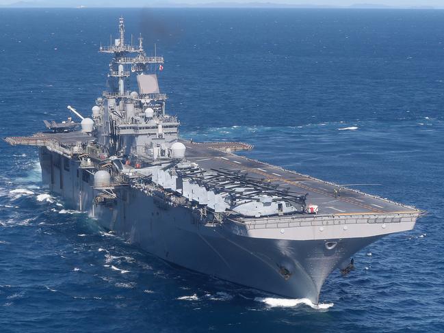 The USS Wasp off the coast of Queensland during Exercise Talisman Sabre 2019. Picture: Peter Wallis