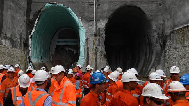 Construction of the Metro Rail Tunnel and Waterloo Station in Sydney in 2019. (AAP Image/Dean Lewins)