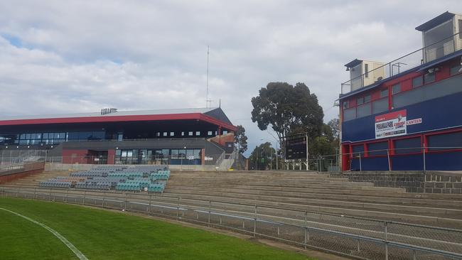 Piranha Park's old canteen and newly renovated grandstand. Picture: Ben Higgins