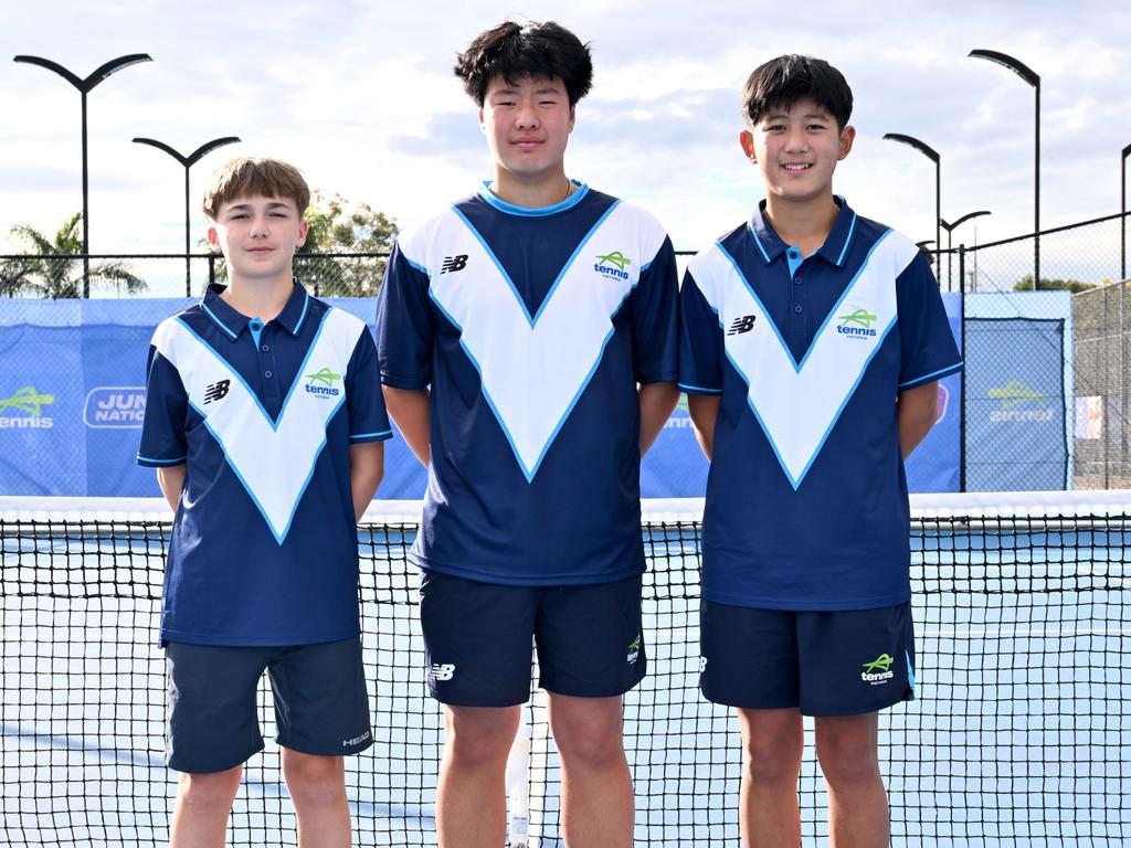 The national title winning Victorian team of Raphael Savelli, Jonathan Zhang and Darren Lew. Photo by TENNIS AUSTRALIA/ SCOTT DAVIS