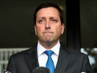 MELBOURNE, AUSTRALIA - NewsWire Photos AUGUST 4, 2022: Victorian Opposition Leader Matthew Guy is grilled my reporters at Parliament House in Melbourne about his involvement in a Liberal Party donor scandal. Picture: NCA NewsWire / Andrew Henshaw