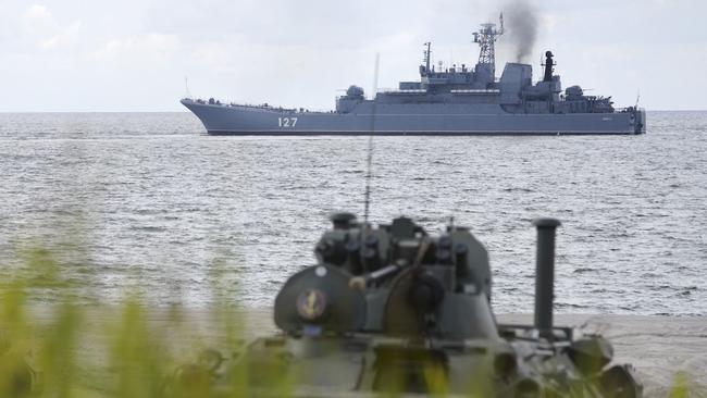 The large landing ship Minsk, seen here in 2021, was completely destroyed in a Ukrainian missile attack on the Sevastopol navy shipyard last month. Picture: Tass/Zuma Press/WSJ