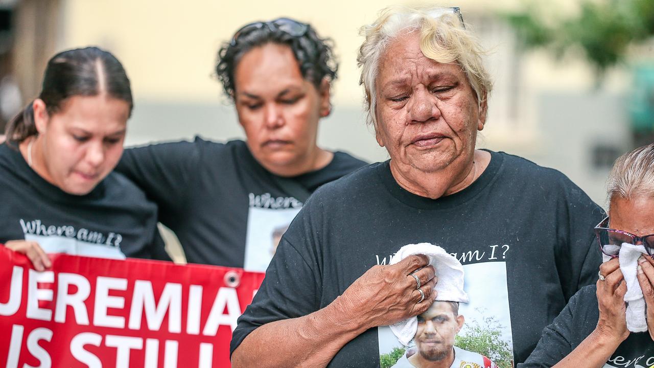 The family of missing man Jeremiah Rivers outside the inquest into the young man’s disappearance. Picture: Glenn Campbell