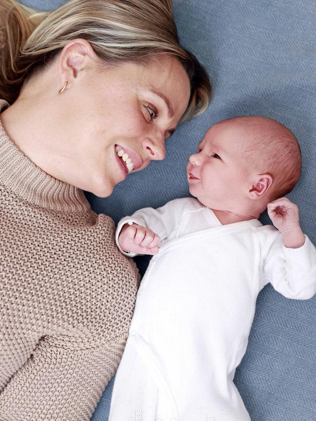 Amy Sliney, with newborn Hazel, said having a baby took a lot of financial planning and sacrifice. Picture: Tim Hunter