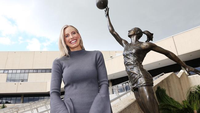 Champion netballer Laura Geitz as the unveiling a life-size statue of her at Brisbane Entertainment Centre. Pics Tara Croser.