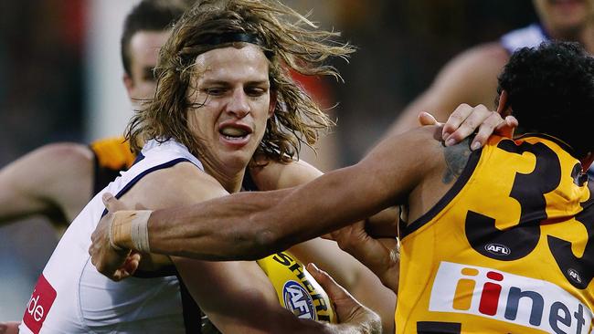 Nat Fyfe wins the ball for Fremantle. Winning contested possessions is vital for the Dockers. Picture: Wayne Ludbey