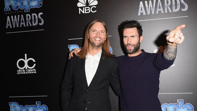 Musicians James Valentine and Adam Levine of Maroon 5.