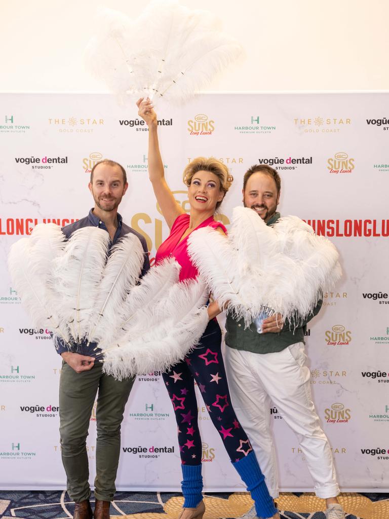 Matt Ward, Deborah Krizak and Mat Sinclair at the Gold Coast Suns Long Lunch at The Star Gold Coast. Picture: Celeste Humphrey (The Pulse with Portia Large).