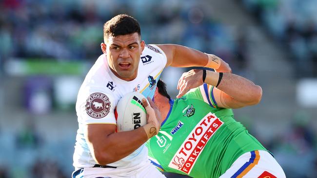 CANBERRA, AUSTRALIA - JULY 01: David Fifita of the Titans in action during the round 18 NRL match between Canberra Raiders and Gold Coast Titans at GIO Stadium on July 01, 2023 in Canberra, Australia. (Photo by Mark Nolan/Getty Images)