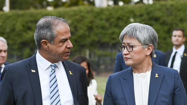 Israeli ambassador to Australia Amir Maimon with Foreign Minister Penny Wong. Picture: NewsWire / Martin Ollman