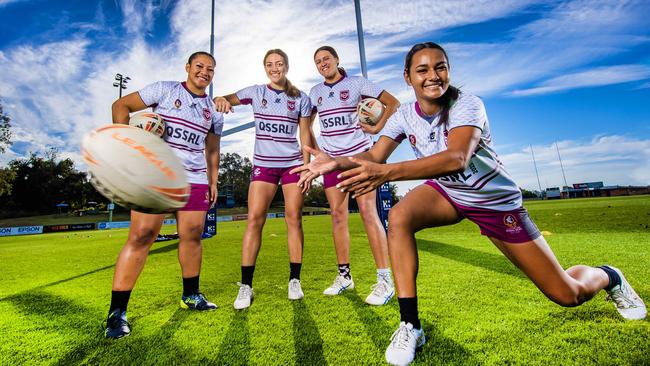 Girls will be playing in the peak schools rugby league competition for the first time from Saturday and it's all live streamed on kommunitytv.com.au. The Australian Secondary Schools Rugby league championship will be held at Redcliffe from Saturday. Rugby League Queensland juniors Malaela SuÃa [18 years old], Tavarna Papalii (17 years old ), Lenniece Wright (17 years old ) and Ebony Raftstrand-Smith (17 years old).Picture: Nigel Hallett