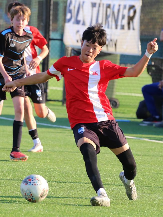 Endeavour's Bhenthai Sinchairojkul during the Bill Turner School Football National finals. Picture: Lloyd Turner