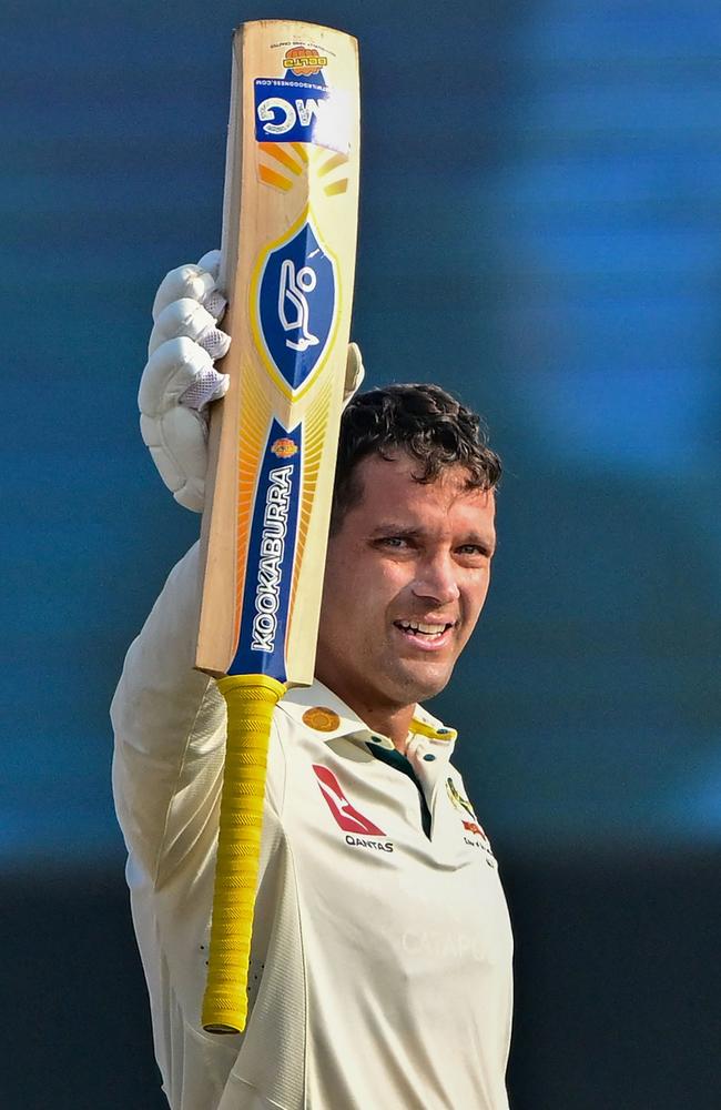 Alex Carey celebrates his century on day 2. Picture: Ishara S. KODIKARA / AFP