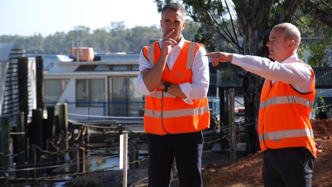 Premier Peter Malinauskas and Mid Murray CEO Ben Scales at Mannum. Picture: Dylan Hogarth