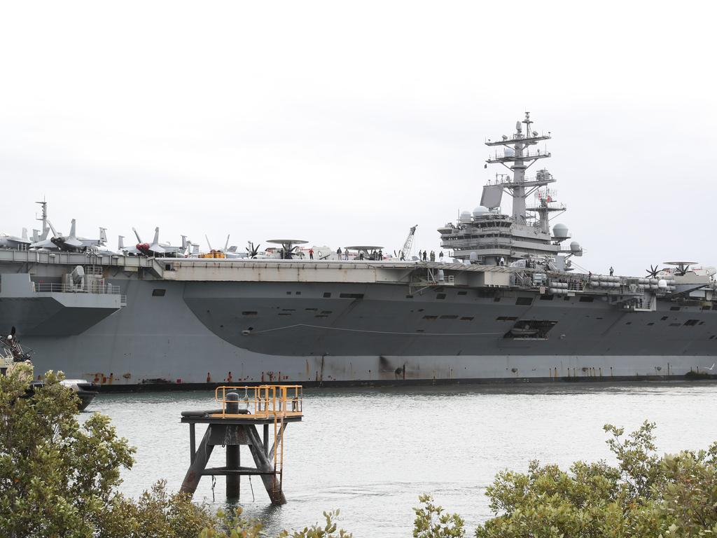 The USS Ronald Reagan arrives in Brisbane. Pic Peter Wallis