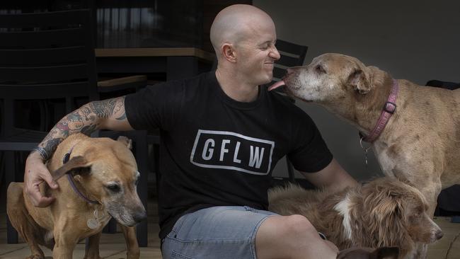 David, whose story is featured in Ink in the Lines deployed to Afghanistan in 2011, where he was hit by improvised explosive devices (IEDs) four times. His tattoos represent his service. Picture: Bob McKendry/Australian War Memorial