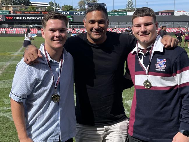 Palm Beach Currumbin SHS’s Zane Harrison, Justin Hodges and Wavell SHS student Charlie Dickson