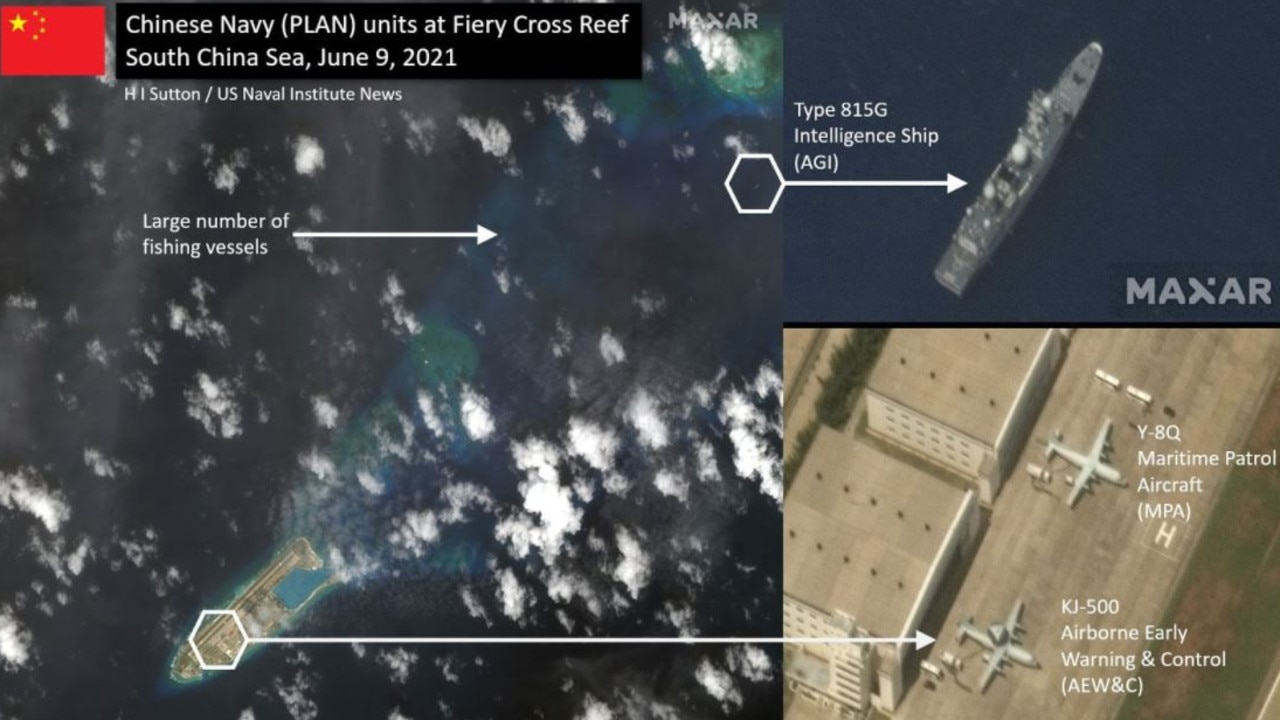 Photos from June show Fiery Cross Reef in the South China Sea has been militarised.