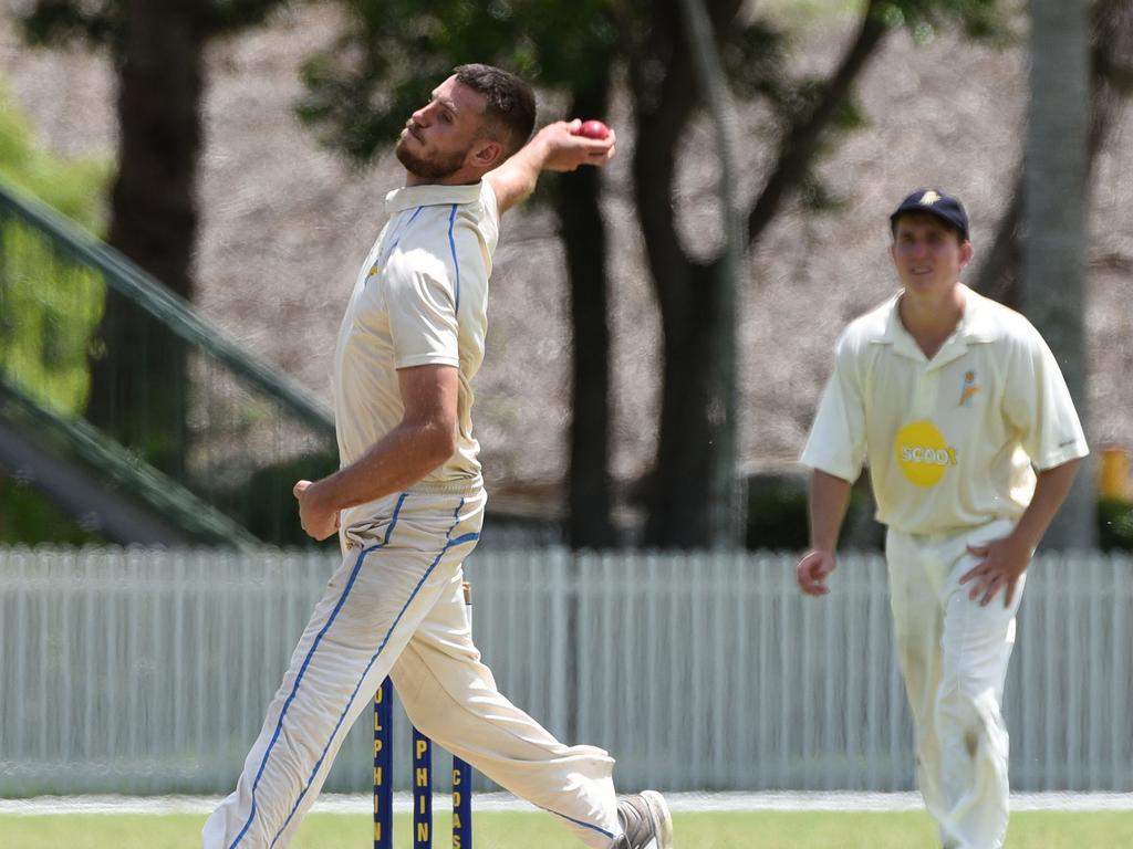 Second grade cricket between Gold Coast Dolphins and Wests at Bill Pippen Oval. Dolphins bowler Patrick Turner. (Photo/Steve Holland)