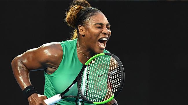 Serena Williams of the US reacts after a point against Romania's Simona Halep during their women's singles match. Picture: AFP