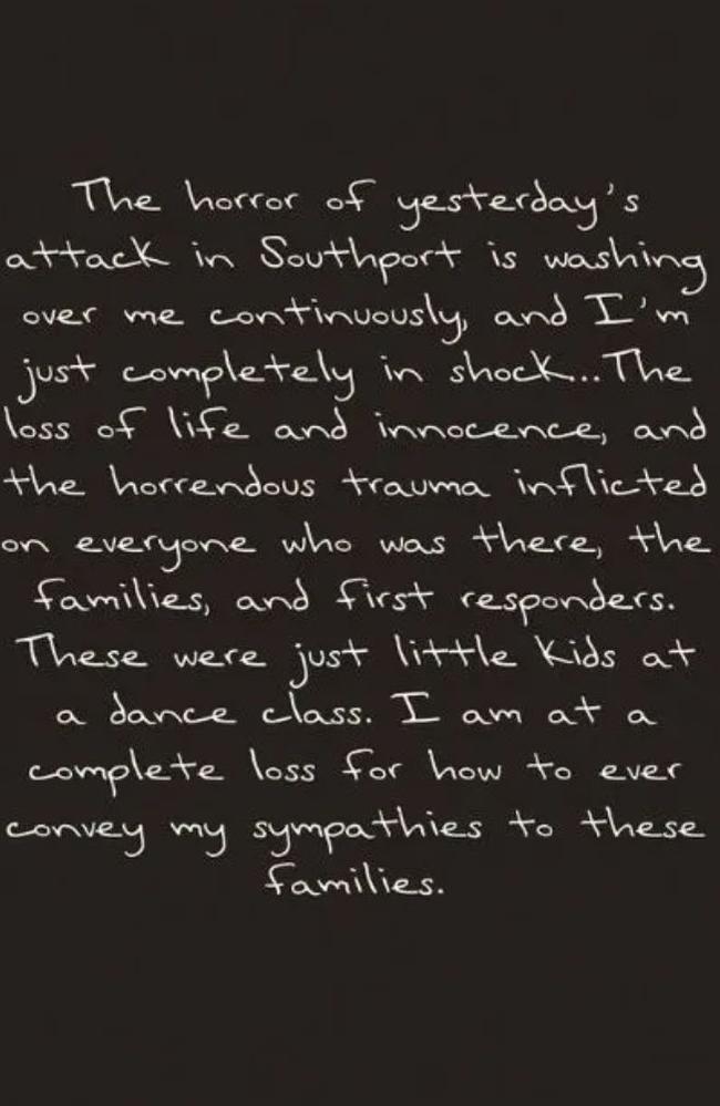 Taylor Swift's tribute to the Southport victims. Credit: Instagram