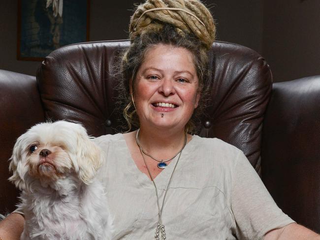 Psychic Zoe McDonald with her dog Bella Boo, Thursday, March 11, 2021. Picture: Brenton Edwards