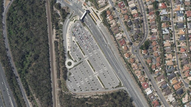 Satellite image showing the park and ride car park at the Parkwood light rail station with usage similar to that observed by the Bulletin on Monday. Picture: Bing Maps.