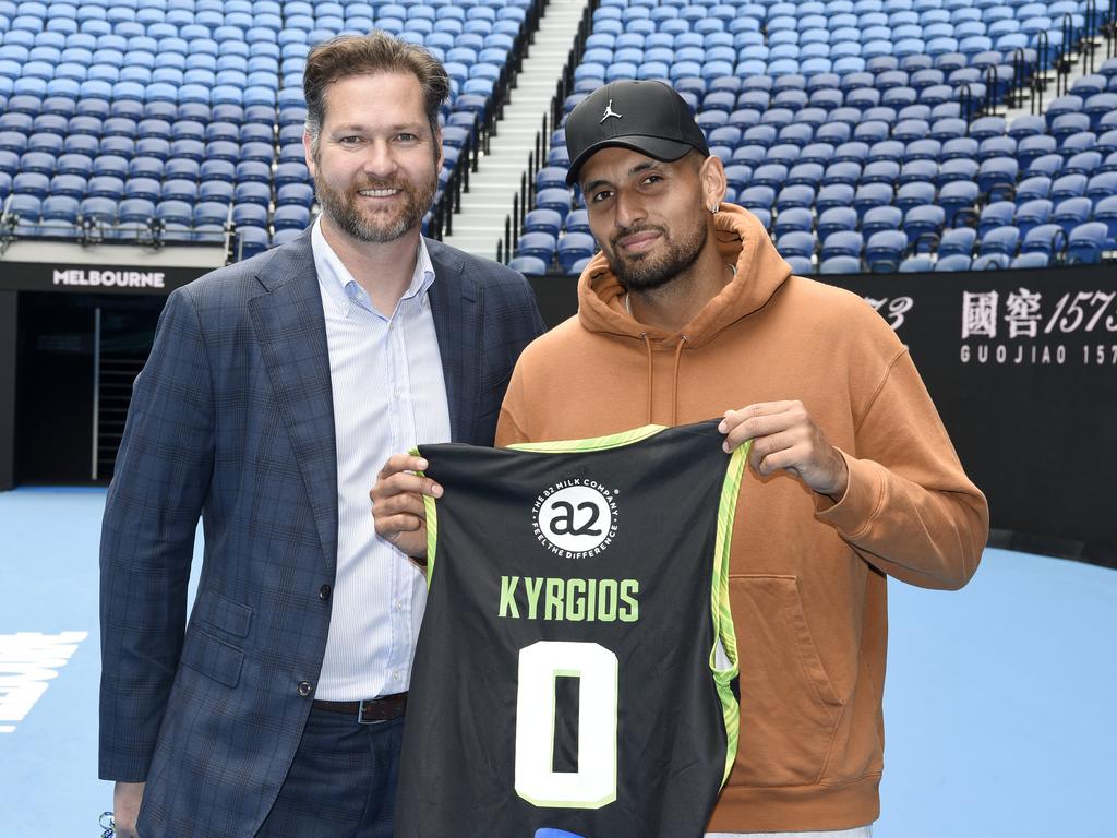 Tommy Greer with tennis star — and Phoenix co-owner — Nick Kyrgios. Picture: Andrew Henshaw