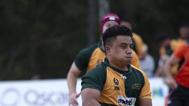 Wests no.12 Christian Krause with the ball as Wests vs Brothers at the Colts Rugby Union Match, Toowong, Saturday August 29, 2020. (Image Sarah Marshall)